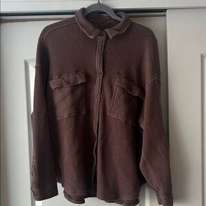 Aerie Brown lumber Jane Waffle Knit Button-Up Shirt